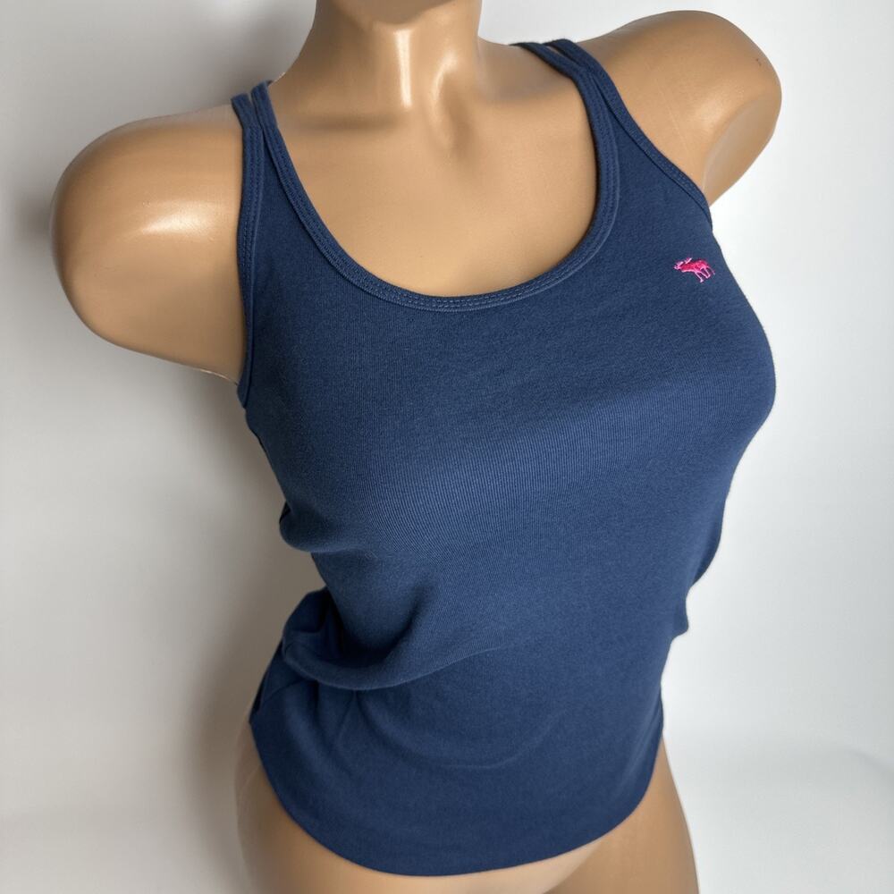 Vintage Abercrombie & Fitch Blue Tank Top Womens Medium Pink Moose Logo Y2K - Picture 2 of 9
